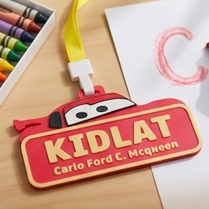 Lightning Mcqueen Custom Name Tag with Safety Whistle Bundle