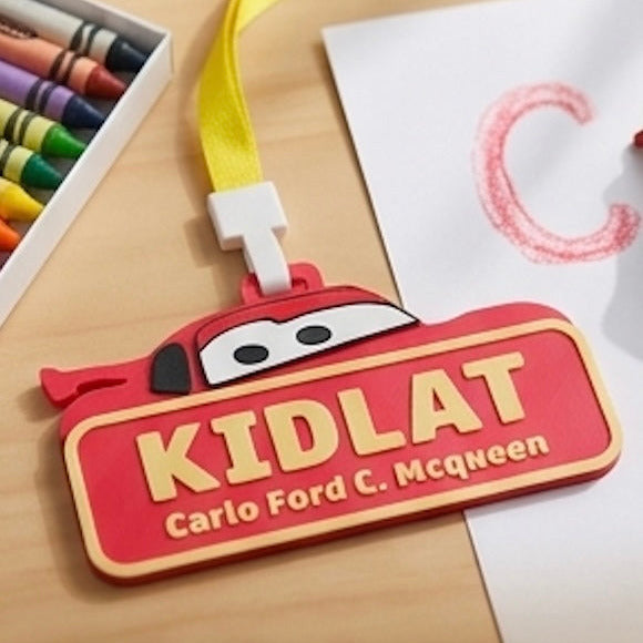 Lightning Mcqueen Custom Name Tag with Safety Whistle Bundle