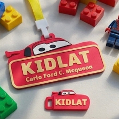 Lightning Mcqueen Custom Name Tag with Safety Whistle Bundle